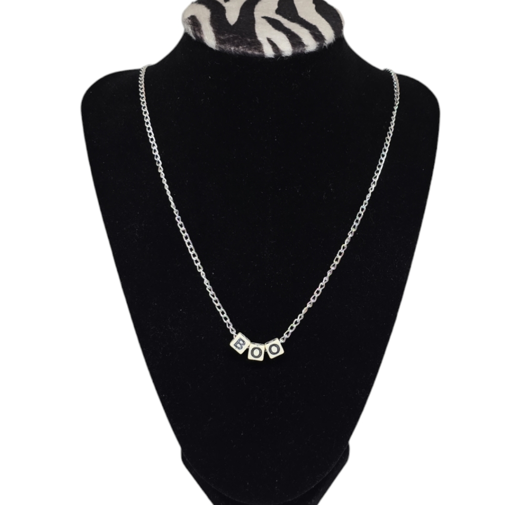 New Handmade BOO Block Letter Necklace Word Hand Crafted Jewelry Halloween